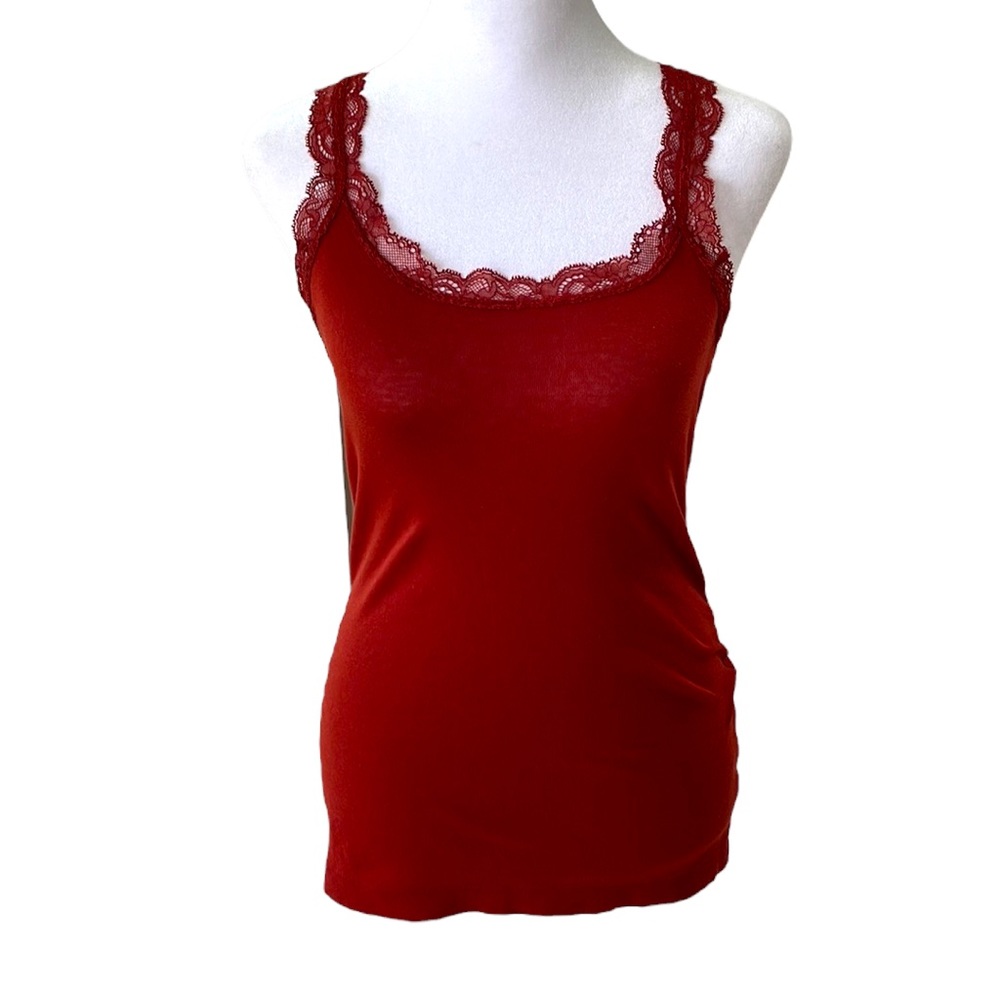 Vintage Y2K Banana Republic Red Lace Trimmed Cami Tank Size Small